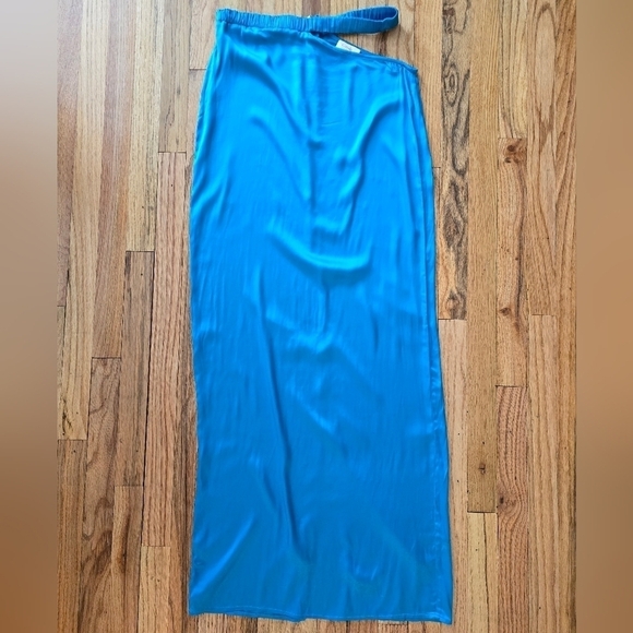 Camila Coelho Lilly Maxi Skirt In Aqua Satin Size Small Cutout Hip Back Slit - Picture 1 of 8